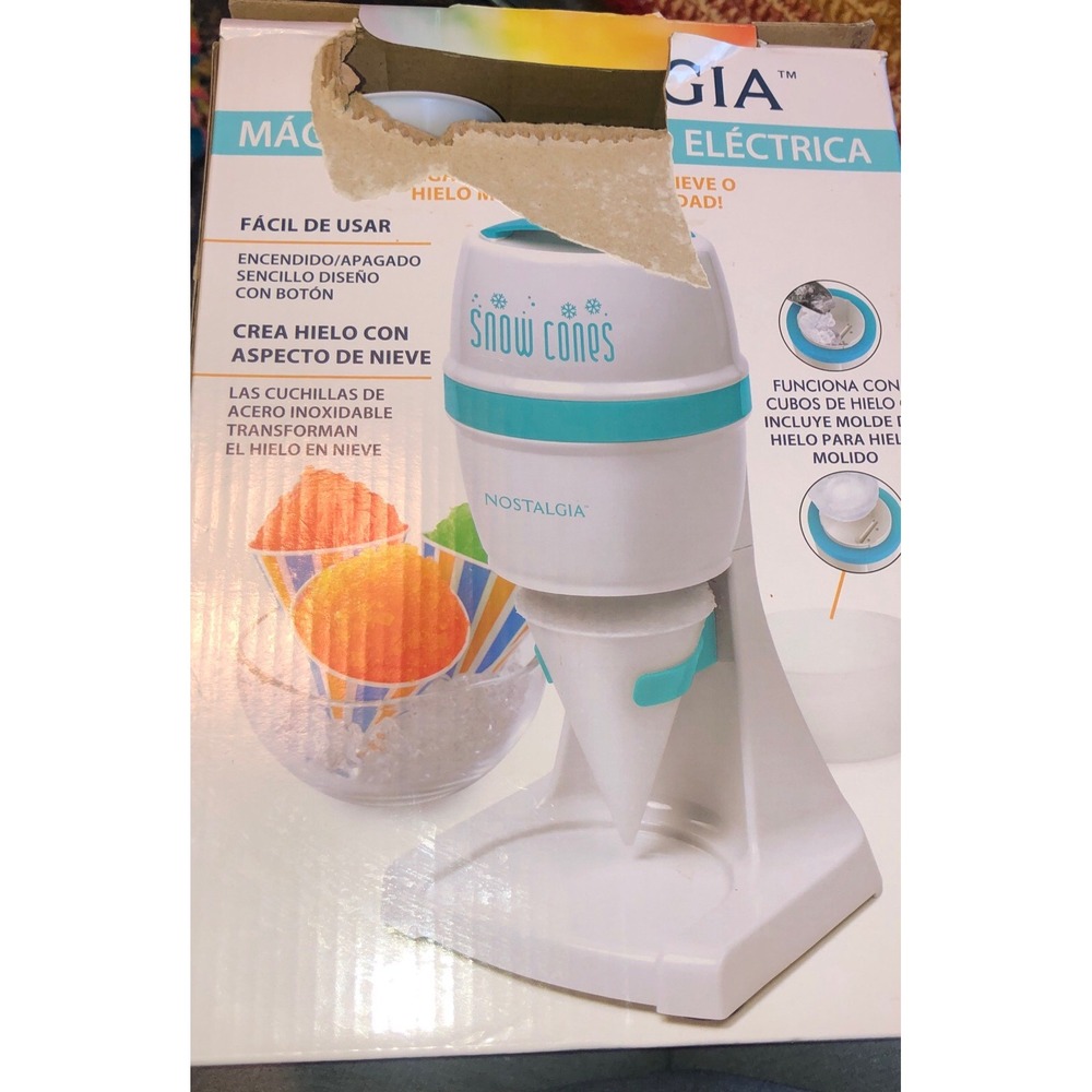 Nostalgia Electric Snow Cone Maker White Blue Shaved Ice Machine